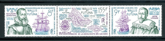 Wallis & Futuna Scott #340 MNH STRIP of 3 Discovery of Horn Island CV$6+
