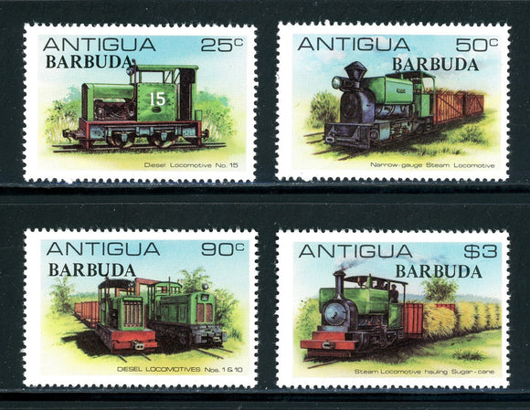 Barbuda Scott #469-472 MNH Locomotives CV$9+