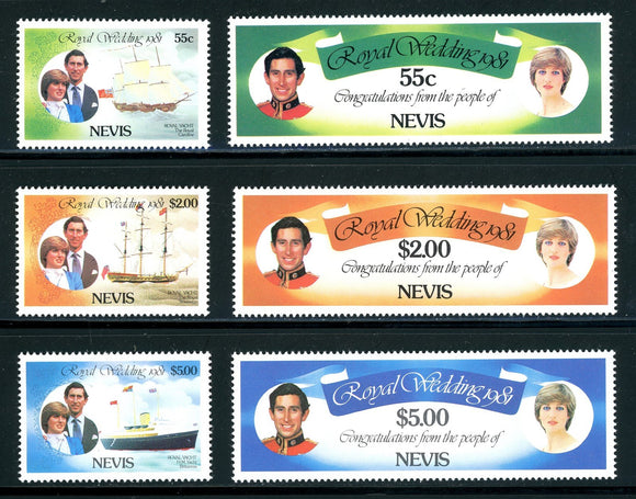 Nevis Scott #135-140 MNH Prince Charles Lady Diana Wedding CV$3+