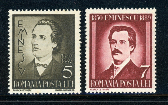 ROMANIA MNH: Scott #491-492 Mihail Eminescu POET 1939 CV$6+
