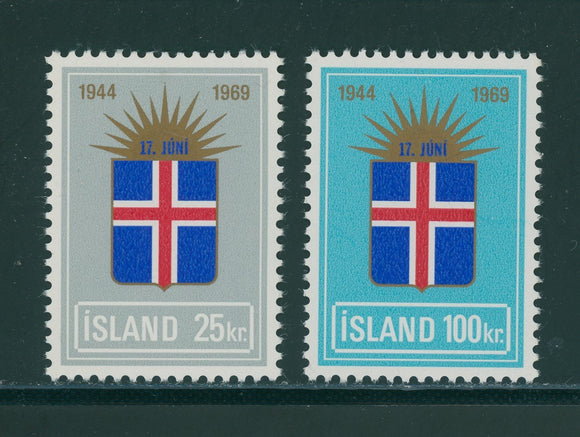 Iceland Scott #408-409 MNH Republic 25th ANN ARMS CV$7+ ISH-1