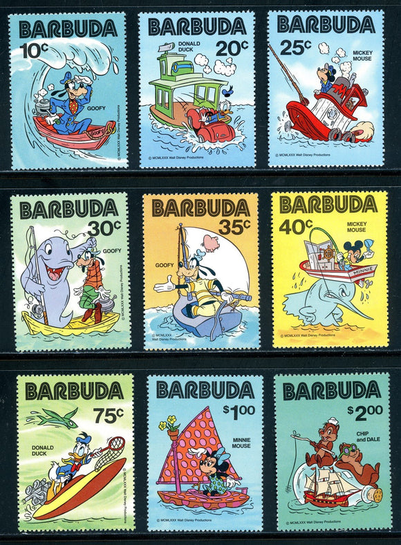 Barbuda Scott #478-486 MNH Walt Disney Characters at Sea CV$24+