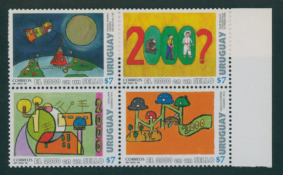 Uruguay Scott #1792 MNH BLOCK of 4 Children's Millennium Stamp Design CV$11+