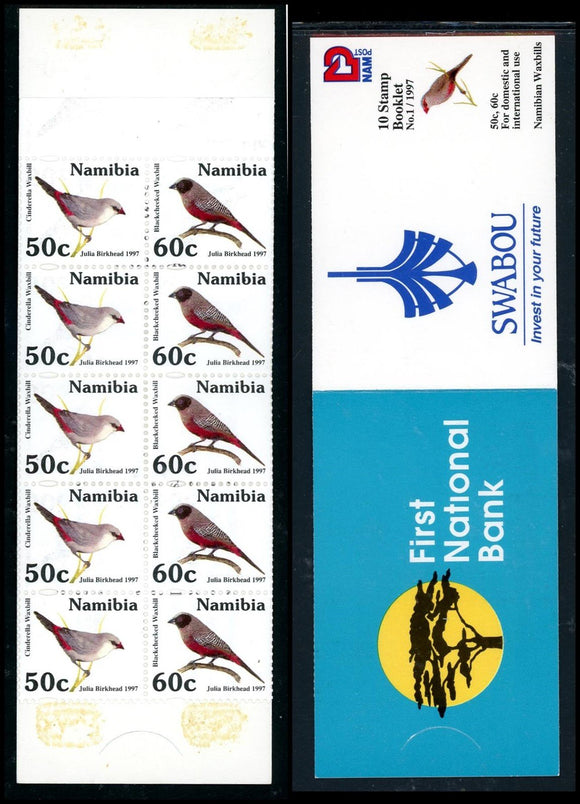 Namibia Scott #835a MNH BOOKLET of 10 Birds 50c/60c FAUNA CV$7+