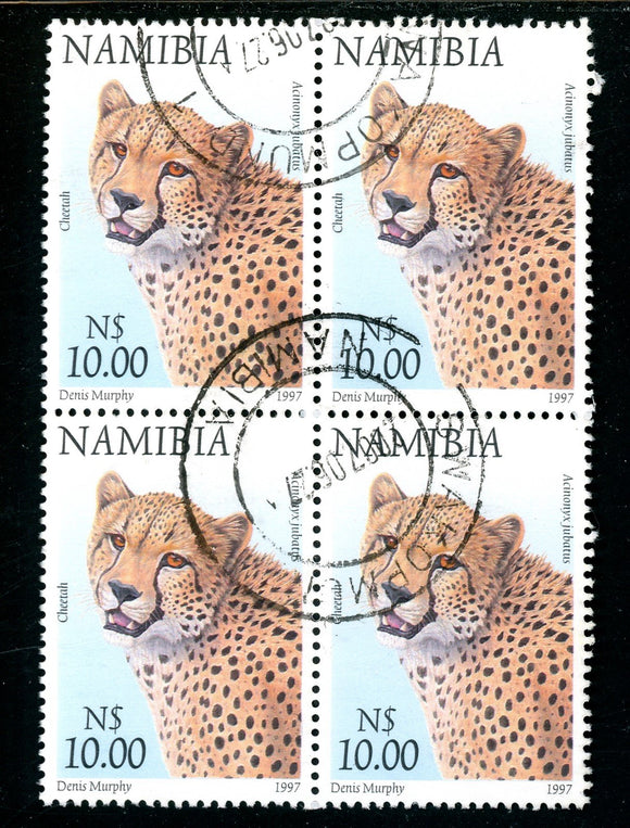 Namibia Scott #870 USED BLOCK of 4 Cheetah $10 FAUNA CV$8+ os1