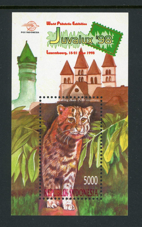 Indonesia Scott #1774 MNH S/S Juvalux '98 Stamp EXPO Fishing Cat CV$4+