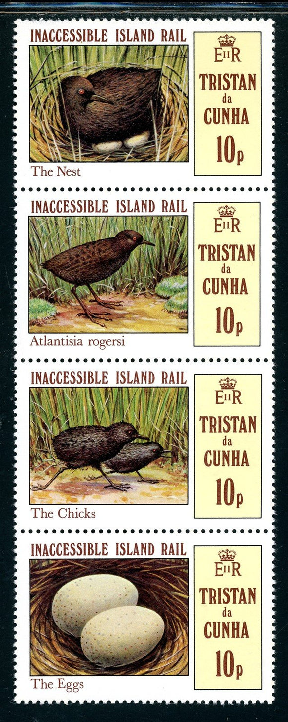 Tristan da Cunha Scott #301 MNH STRIP Inaccessible Island Rail Bird FAUNA $$