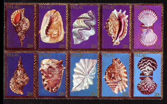 Palau Scott #50a MNH BLOCK of 10 Seashells Marine Life CV$5+