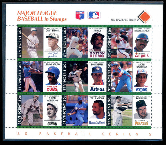 St. Vincent Scott #1275 MNH S/S of 9 Major League Baseball Players CV$3+