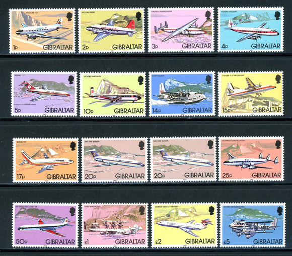 Gibraltar Scott #416-430 MNH 1982 Definitives COMPLETE Airplanes CV$37+