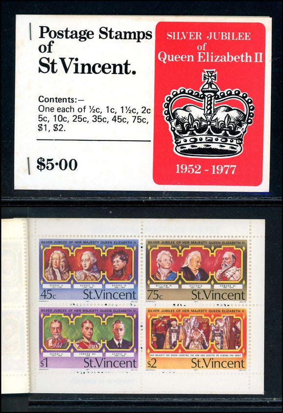St. Vincent Scott #483a//491a MNH BOOKLET Queen Elizabeth Silver Jubilee CV$9+