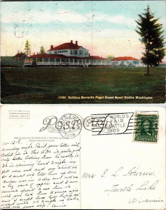 1906 Postcard from Puget Sound Naval Station sent to Wisconsin $