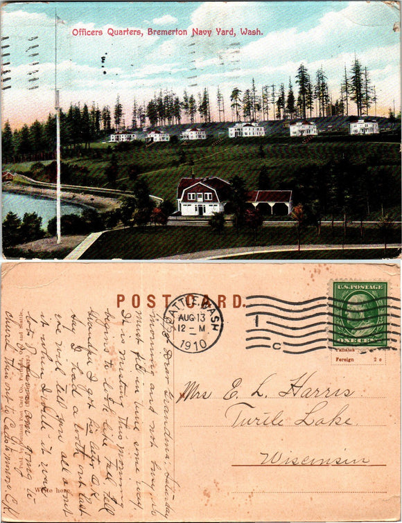 1910 Postcard from Bremerton Navy Yard sent to Wisconsin $