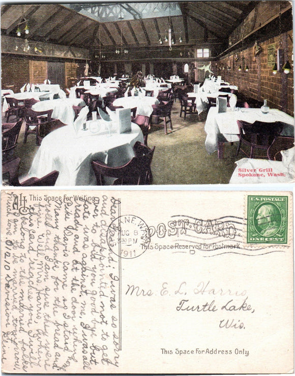 1911 Postcard from Spokane of Restaurant sent to Wisconsin $