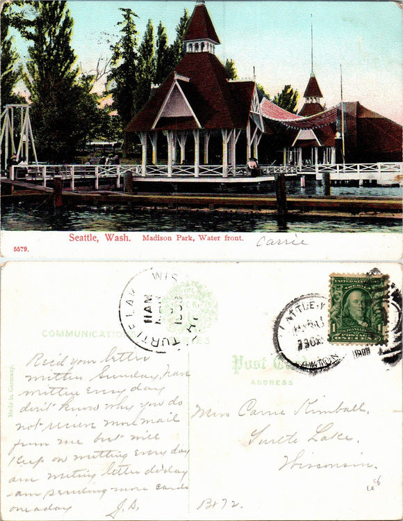 1903 Postcard from Seattle of Madison Park Waterfront sent to Wisconsin $