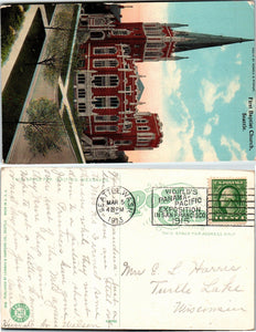 1913 Postcard from Seattle of First Baptist Church sent to Wisconsin $