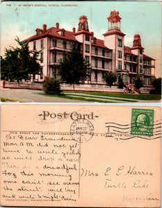 1912 Postcard from St. Peter's Hospital Olympia sent to Wisconsin $