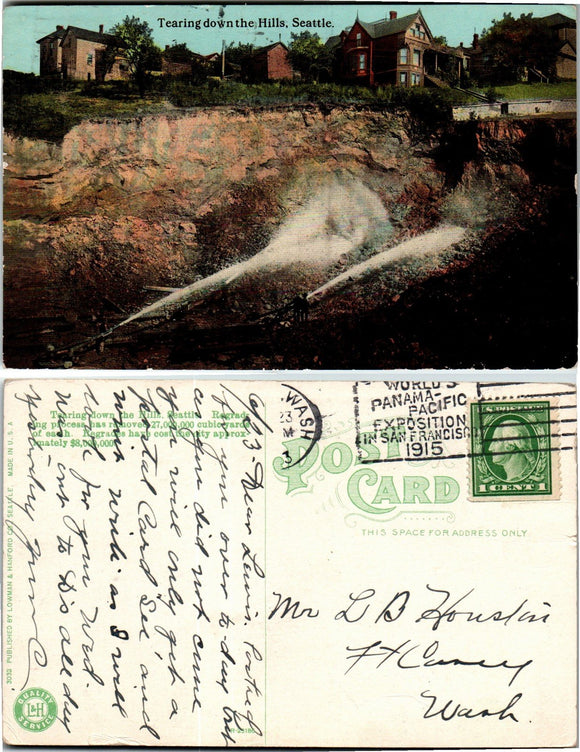 1913 Postcard from Excavating Seattle sent to Ft. Casey WA $