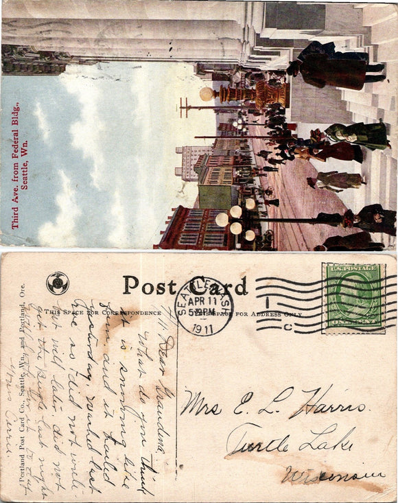 1911 Postcard from Federal Building Seattle sent to Wisconsin $