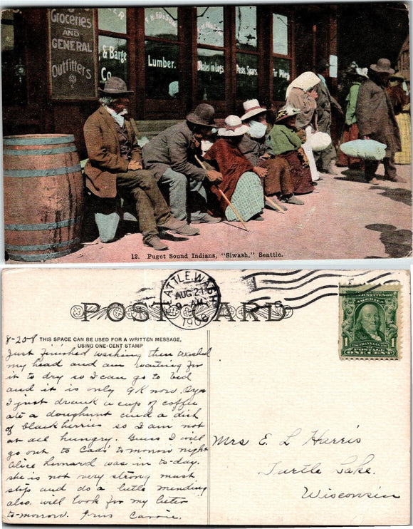 1908 Postcard from Seattle of Puget Sound Indians 