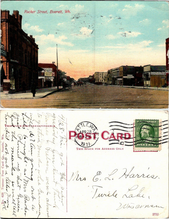 1911 Postcard from Everett Rucker Street sent to Wisconsin $