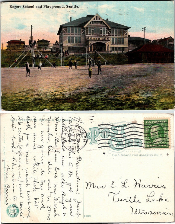 1912 Postcard from Seattle Rogers School sent to Wisconsin $
