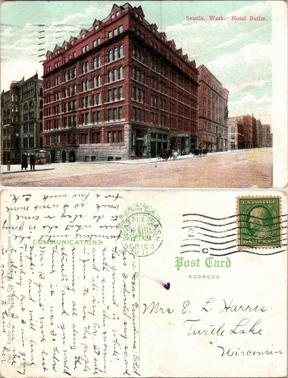 1911 Postcard from Seattle Hotel Butler sent to Wisconsin $