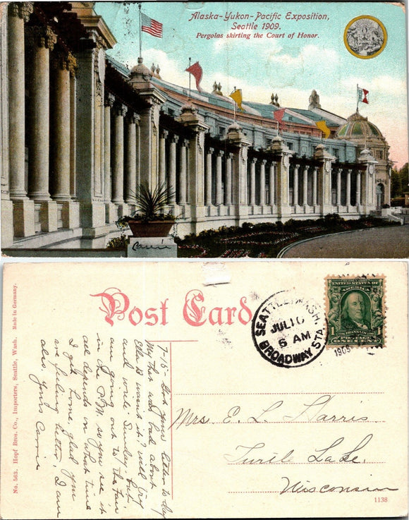 1909 Postcard from Alaska-Yukon-Pacific Exposition sent to Wisconsin $