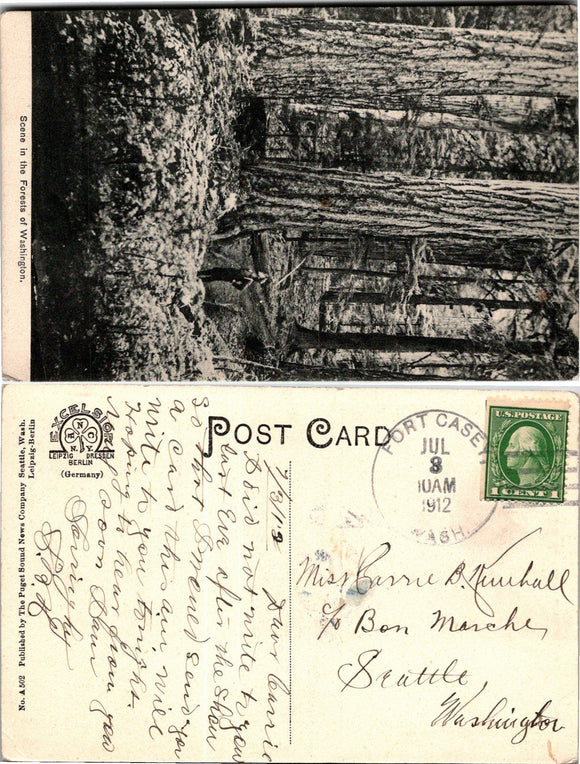 1912 Postcard from Ft. Casey, Forest Scene, sent to Seattle DPO $