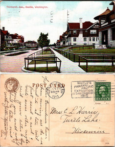 1913 Postcard from Seattle of 13th Avenue Scene sent to Wisconsin $