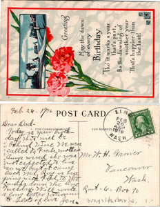 1916 Postcard from Elma WA Birthday Greetings sent to Vancouver WA $