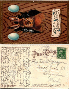 1913 Postcard from West Sound WA Easter Wishes EMBOSSED to Olympia WA $