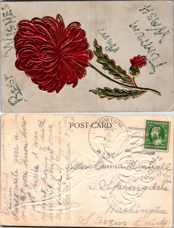 1914 Postcard from Tumtum WA EMBOSSED Best Wishes sent to Springdale WA $