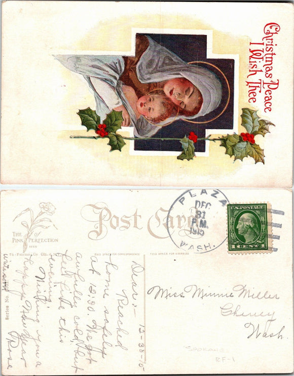1915 Postcard from Plaza WA Christmas greetings sent to Cheney WA $