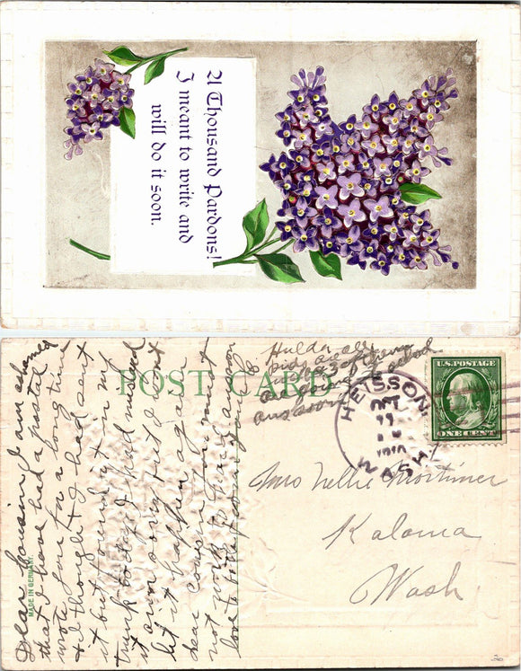 1910 Postcard from Heisson WA Greetings EMBOSSSED sent to Kalama WA $