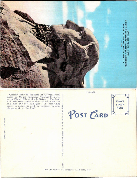 Postcard Washington's Head on Mt. Rushmore, UNADDRESSED $