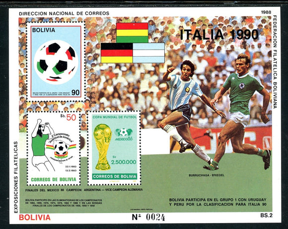 Bolivia Michel #177 MNH S/S WORLD CUP 1990 Italy Soccer Football CV$20+