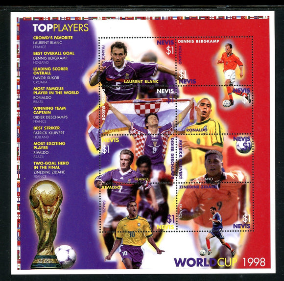 Nevis Scott #1124 MNH S/S WORLD CUP 1998 France Soccer Players CV$5+