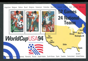 US Scott #2837 MNH S/S WORLD CUP 1994 USA Soccer Football CV$4+