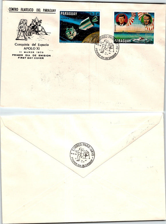 Paraguay Scott #1239-1240 FIRST DAY COVER Apollo 11 Moon Landing JFK $$ 377284