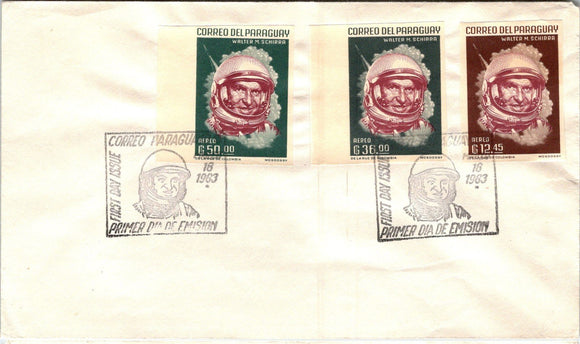Paraguay Scott #749-751 IMPERF FIRST DAY COVER Schirra US Astronaut $$ 377293