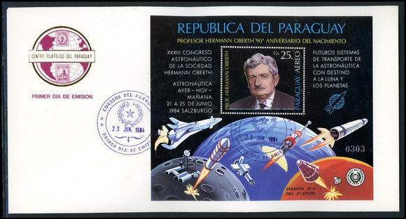 Paraguay Scott #C575 FIRST DAY COVER S/S Prof. Hermann Oberth SPACE $$ 377321