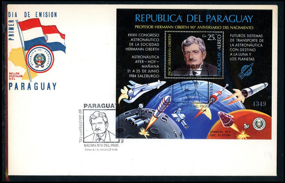 Paraguay Scott #C575 FIRST DAY COVER S/S Prof. Hermann Oberth SPACE $$ 377323
