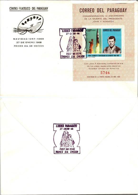 Paraguay Scott #C317 FIRST DAY COVER S/S JFK 4th Death ANN Space $$ 377350