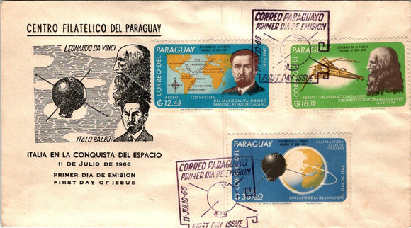 Paraguay Scott #964-966 FIRST DAY COVER Italian Contributors to Space $$ 377367