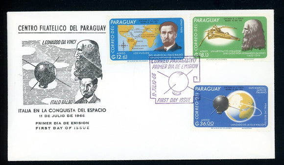 Paraguay Scott #964-966 FIRST DAY COVER Italian Contributors to Space $$ 377372