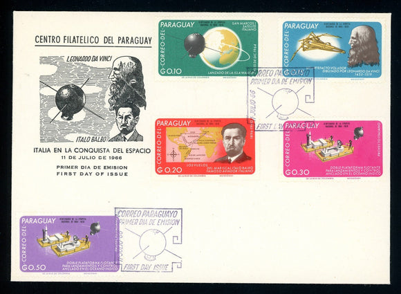 Paraguay Scott #959-963 FIRST DAY COVER Italian Contributors to Space $$ 377374