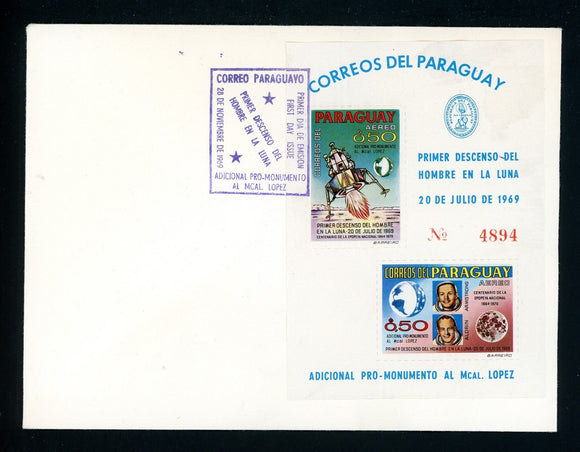Paraguay OS #32 FIRST DAY COVER ROULETTED S/S 1ST Moon Landing $$ 377381
