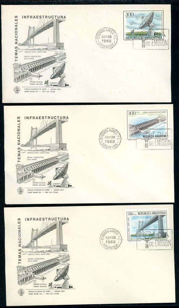 Argentina Scott #1265-1267 FIRST DAY COVERS Satellite Communications $$ 378218