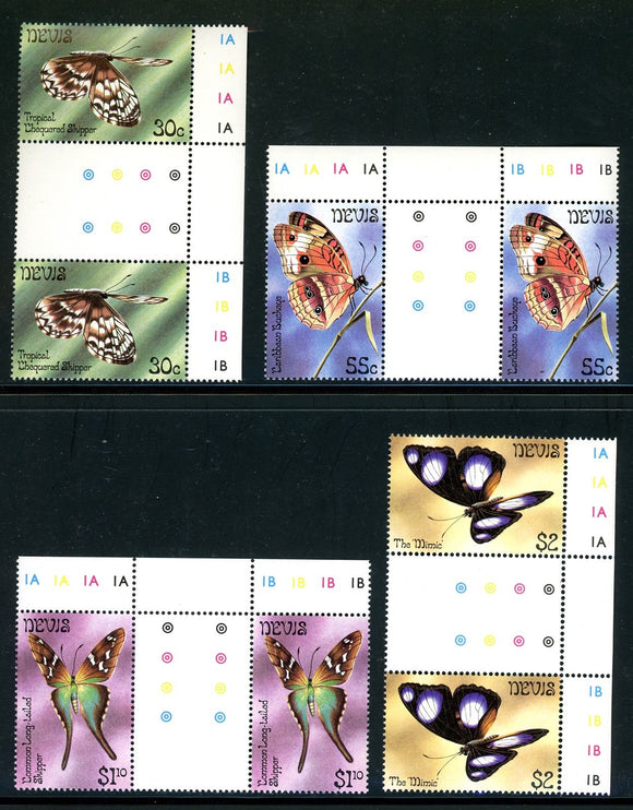 Nevis Scott #146-149 MNH GUTTER PAIRS Butterflies Insects FAUNA $$ 378427